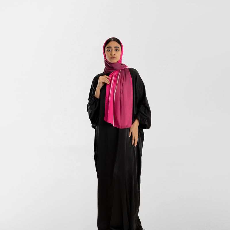 Isdal Al-Taqwa Women's Prayer Dress, a One-Piece Garment in Pink & Black made from Soft, Flowing Satin for Full Coverage, One Size Fits All, a Lovely and Comfortable Prayer Abaya for Salah