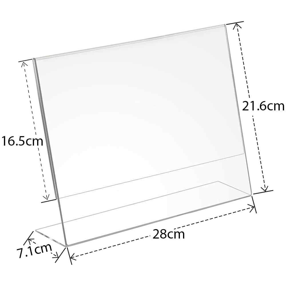 Acrylic Sign Holder, 6-Pack Horizontal Slant Back Display Stand, 21.6 x 27.9 cm Holder for Flyers, Posters, Advertisements, Papers and Photos, Suitable for Desktop and Counter Use, Clear