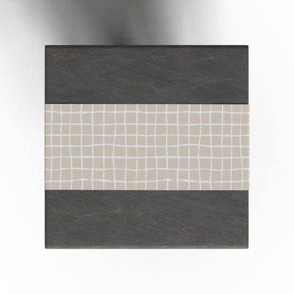 Haven 2 Velvet Table Runner in Beige & Blue, a 35x140 cm decorative centerpiece with a chic and simple modern pattern, a versatile accent for a clean, contemporary, and calm interior