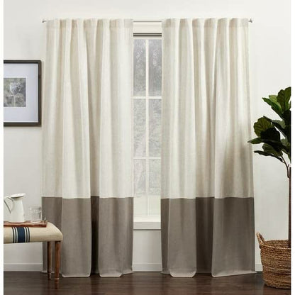Luxury Linen Curtains With Velvet - Bottom Velvet Tone – 2-Tone Style – 1 Panel