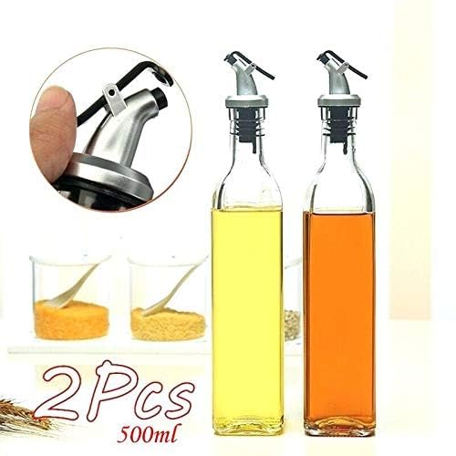Showay Glass Oil Bottle And Vinegar Pouring Dispenser, Condiment Set, Cruet, Seasoning For Dining Table And Kitchen, Airtight And Non-Drip Bottle Stoppers, Glass - 500Ml (Pack Of 2)