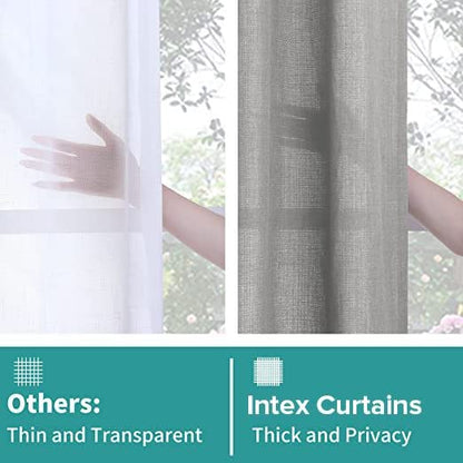 INtex CURTAINS Natural Linen Curtains -Semi Transparent Sheer -Soft And Durable Fabric -For Living Rooms And Bedroom Steel Grommets -Two Pieces 145W x 180L CM Light Grey