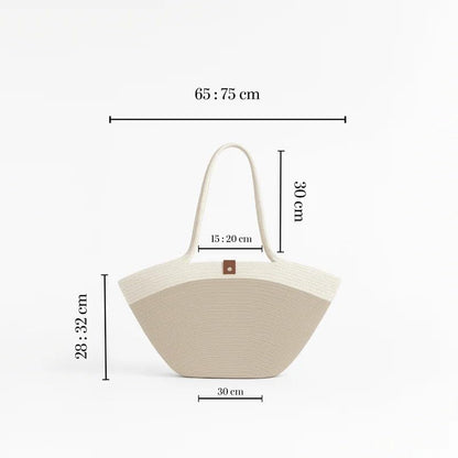 Cotton Rope Bag, 65×32 cm Woven Tote with Soft Handles, Eco-Friendly Textured Shoulder Bag for Beach Market Daily Use, Spacious Handcrafted Carryall for Women