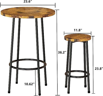 3 Piece Pub Table Set, Modern Round Bar Table with 2 Stools Set, Bistro Counter Height Table Dining Set of 2 for Small Space, Dining, Kitchen, Restaurant, Breakfast Nook - Rustic Brown