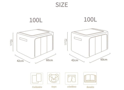 Clothes Storage Bag, 100L Foldable Organizer Bins with Sturdy Frame, Durable Oxford Fabric, Clear Window, Closet Storage for Bedroom, Blue