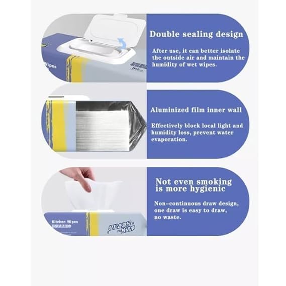 SKDBPM 80 PCS Kitchen Cleaning Wet Wipes strong decontamination extra large pack household wet wipes | Pack Of 1set