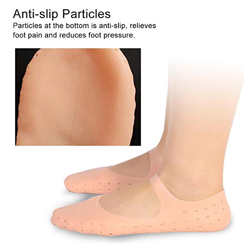 ZJchao Silicone Gel Moisturizing Socks, Foot Anti-Cracking Protector Foot Care Tool Prevention Socks Relieve Plantar Fasciitis Pain Heel Bone Spur Pain Soften Dead Skin Dry Cracked Skin (M-Skin Color)