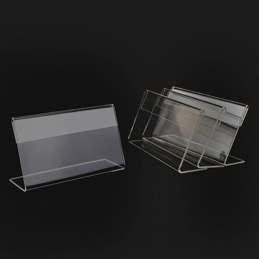 Acrylic Label Holder Pack of 12, Clear L-Shaped Price Tag Display Stand, 8 x 5 cm Transparent Desk Sign Holder for Tags Menus Photos or Promotions
