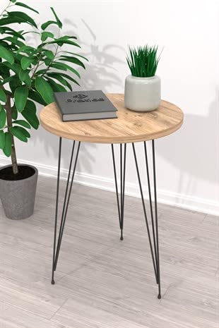 Woodx,Set of 2 Pine Wood End Tables Round Wood Sofa Side Coffee Tables for Small Spaces, Nightstand Bedside Table with Metal Legs for Bedroom, Living Room, Office, Balcony