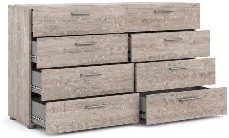 Tall Chest of 8 Drawers, Manufactured Wood Bedroom Organizer with Modern Silver Handles, Vertical Storage Unit in a Stylish Beige Finish, Ideal for Maximizing Room Space