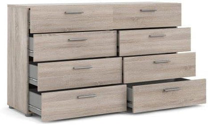 Tall Chest of 8 Drawers, Manufactured Wood Bedroom Organizer with Modern Silver Handles, Vertical Storage Unit in a Stylish Beige Finish, Ideal for Maximizing Room Space