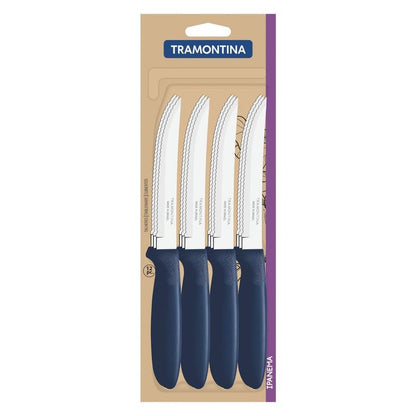 Ipanema 12-Piece Stainless Steel Steak Knife Set, Sharp Serrated Blades, Durable Blue Polypropylene Handles, Rust-Resistant, Perfect for Home and Outdoor Dining