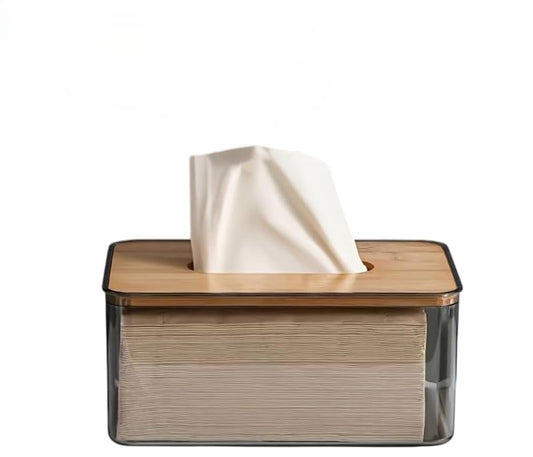 Countertop Tissue Paper Dispenser for Dining Table | Multi-Use Paper Napkin Holder with Stylish Bamboo Lid | Tissue Box Holder for Kitchen, Car, Office, and Restaurant Decor