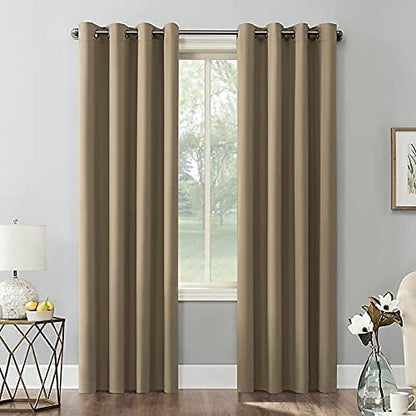 Blackout Curtains with Tiebacks - Thermal Insulated, Light Blocking and Noise Reducing Grommet Curtain Drapes for Bedroom and Living Room, Set of 2 Panels,