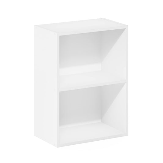 2-Tier Bookcase, Compact Bookshelf and Storage Organizer, Simple Modern Design in White Finish, Ideal for Small Spaces, Desks, or as a Low Profile Shelf Unit