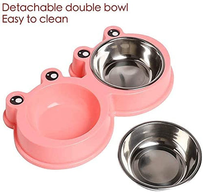 Double Dog Cat Bowls Premium Stainless Steel Pet Bowls with No-Slip Stainless Steel Cute Modeling Pet Food Water for Feeder Dogs Cats Rabbit and Pets (Pink)