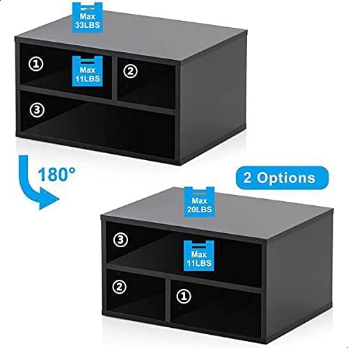 Wooden Shelf for Printer and Accessories, Sturdy Desktop Organizer Stand, Multi-Tier Storage Unit for Paper and Supplies, Black Finish, for Home or Office Use, Compact