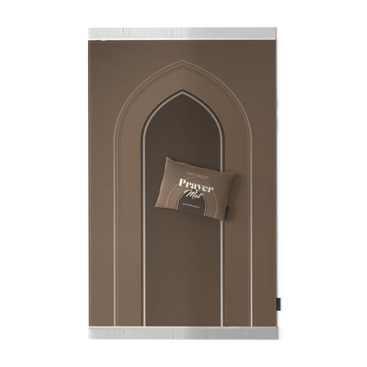 Velvet Prayer Mat in a warm Cafe color, 68x117 cm, a luxurious and soft rug with a peaceful design, ideal for a comfortable and focused prayer experience at home, mosque, or travel