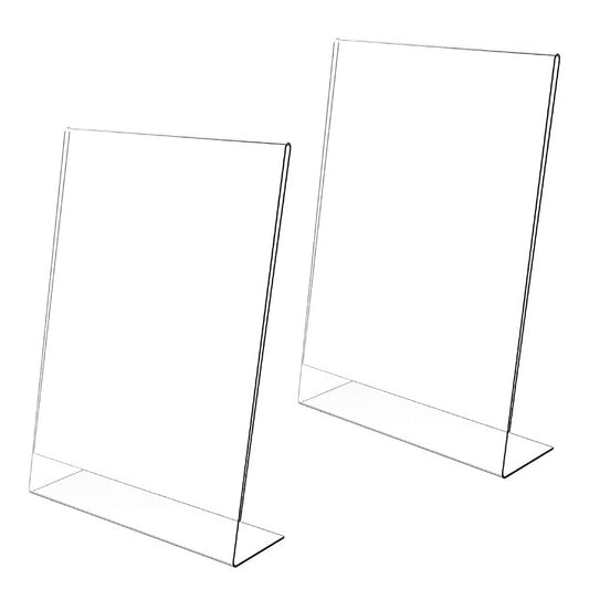 2-Piece Acrylic Sign Holder, A5 L-Shape Slanted Clear Display Stand for Posters and Menus, Countertop Signage for Restaurants Stores Hotels Offices and Exhibitions, Transparent Design