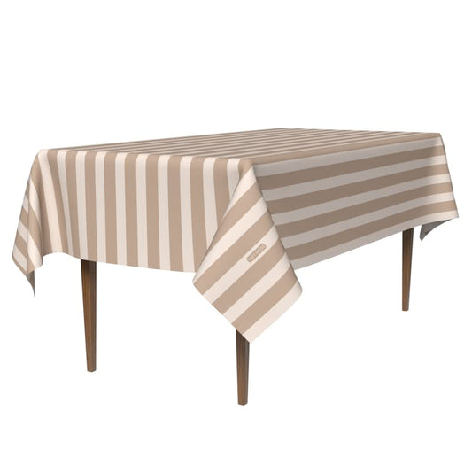 Lines Waterproof Tablecloth in Beige & White, a 140x300 cm Rectangular Table Cover of Minimalist Spillproof Polyester, a Chic Protector for Modern Dining Tables or Buffets