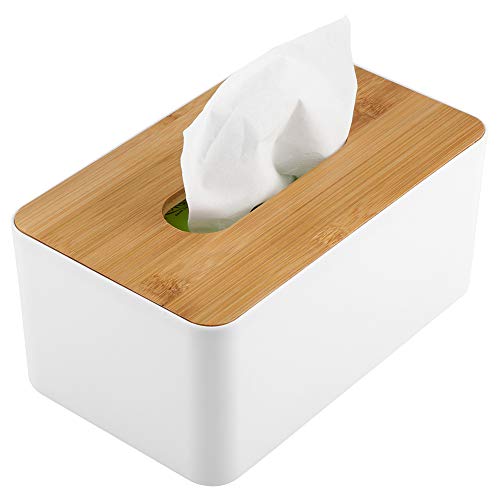 Face Tissue Box Cover Removable Bamboo/Wood Cover Plastic Tissue Box Holder Tissue Holder Tissue Holder Organizer Storage Organizer for Home Bathroom Car Office Table(Bambu cover square large)