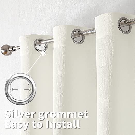 INtex CURTAINS Natural Linen Curtains -Semi Transparent Sheer -Soft And Durable Fabric -For Living Rooms And Bedroom Steel Grommets -Two Pieces 145W x 180L CM Light Grey
