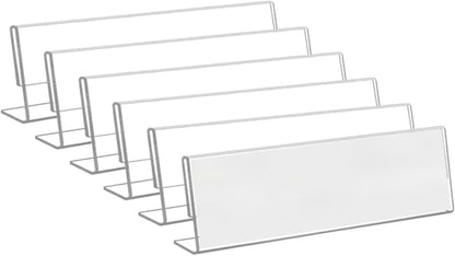 Acrylic Name Plate Holders, 6-Pack Clear Horizontal Slant Back Sign Holders, 5 x 20 cm Table Display for Desk, Office, Classroom, Event and Business Use, Blank Plastic Name Plate Holders