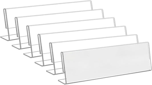 Acrylic Name Plate Holders, 6-Pack Clear Horizontal Slant Back Sign Holders, 5 x 20 cm Table Display for Desk, Office, Classroom, Event and Business Use, Blank Plastic Name Plate Holders
