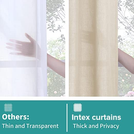 INtex CURTAINS Natural Linen Curtains -Semi Transparent Sheer -Soft And Durable Fabric -For Living Rooms And Bedroom Steel Grommets -Two Pieces 145W x 180L CM Light Grey