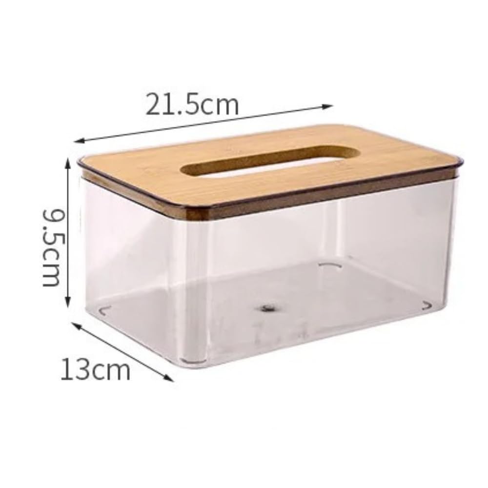 Dollar for Improt Acrylic Rectangle Tissue Organizer Box With Bamboo Wooden Removable Lid Practical And Add More Elegane For Home - Transparent