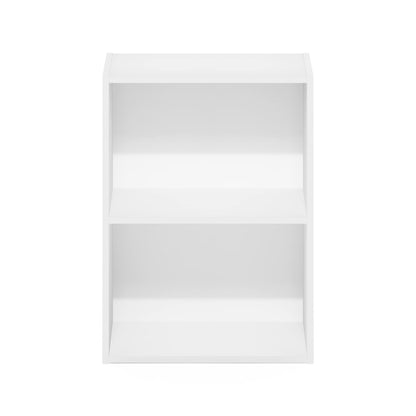 2-Tier Bookcase, Compact Bookshelf and Storage Organizer, Simple Modern Design in White Finish, Ideal for Small Spaces, Desks, or as a Low Profile Shelf Unit