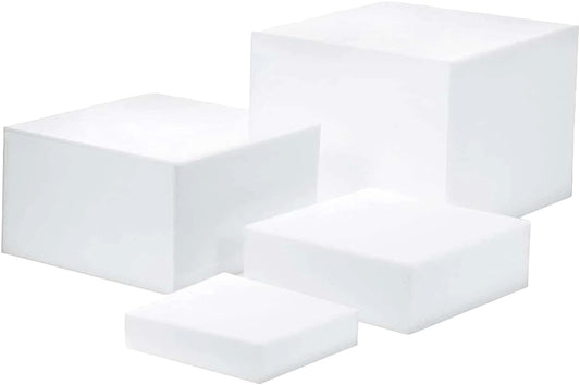 4-Piece Acrylic Buffet Risers, Stackable Cube Display Stand with Interlocking Risers for Candy, Cupcakes and Party Decor, Clear Plinths for Weddings, Birthdays and Events