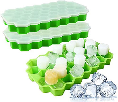 WIDERZONE Ice Cube Tray for Freezer Flexible Silicone Honeycomb Design 37 Cavity Ice Cube Tray Ice Cube Box for Home Ice Cubes Silicon Trays