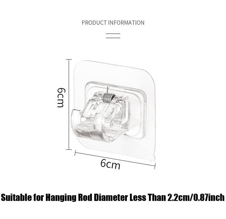 2PCS Curtain Rod Brackets Self Adhesive Drapery Hook Holders Nail Free Curtain Rod Hooks Wall Brackets Towel Rod Hooks for Bathroom Home and Hotel (Transparent)