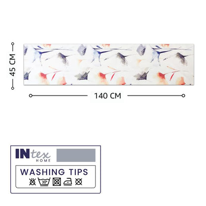 INTEX HOME Table Runner, Sou Floral Pattern, Premium Linen Velvet Fabric, Straight End Design, 45×140 cm, Off-White x Navy Blue x Blush, Wrinkle-Resistant, 1 Pc Table Décor for Living and Dining Room