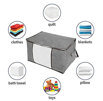 3 Pack Large Capacity Clothes Storage Bags Foldable Underbed Closet Organizer Thick Breathable Fabric Bags for Clothing Comforters Blankets Bedding With Sturdy Zipper Clear Window (Navy Blue-Style 1)