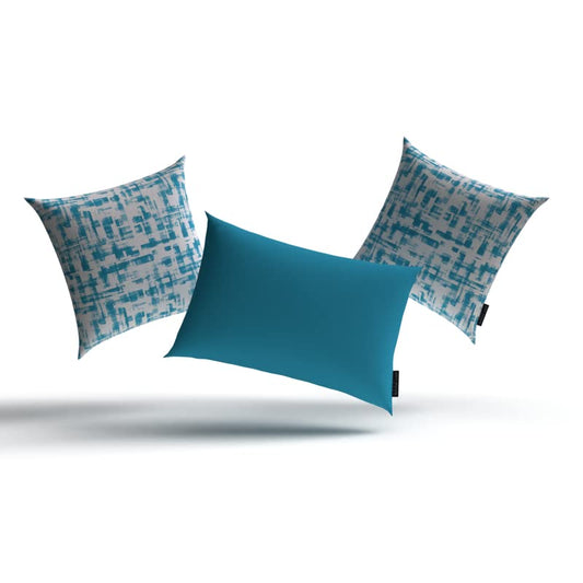 Izzy Set Canvas Cushion Cover in Turquoise & White, a durable decorative pillow with a vibrant, refreshing pattern, 40x40 cm, perfect for a coastal, breezy, and modern home decor style