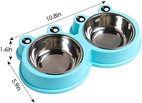 NA/ HALAMODO Double Dog Cat Bowls Premium Stainless Steel Pet Bowls with No-Slip Stainless Steel Cute Modeling Pet Food Water for Feeder Dogs Cats Rabbit and Pets (Blue)