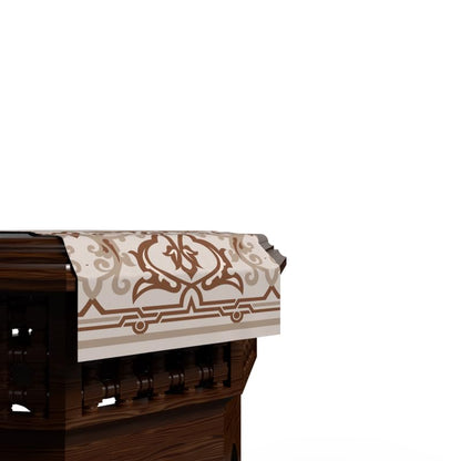 Ramadan's Unique Atlas Velvet Runner in White & Beige, 35x140 cm, a Decorative Centerpiece with a Globally-Inspired Islamic Pattern, adding Worldly Elegance to your Ramadan Decor