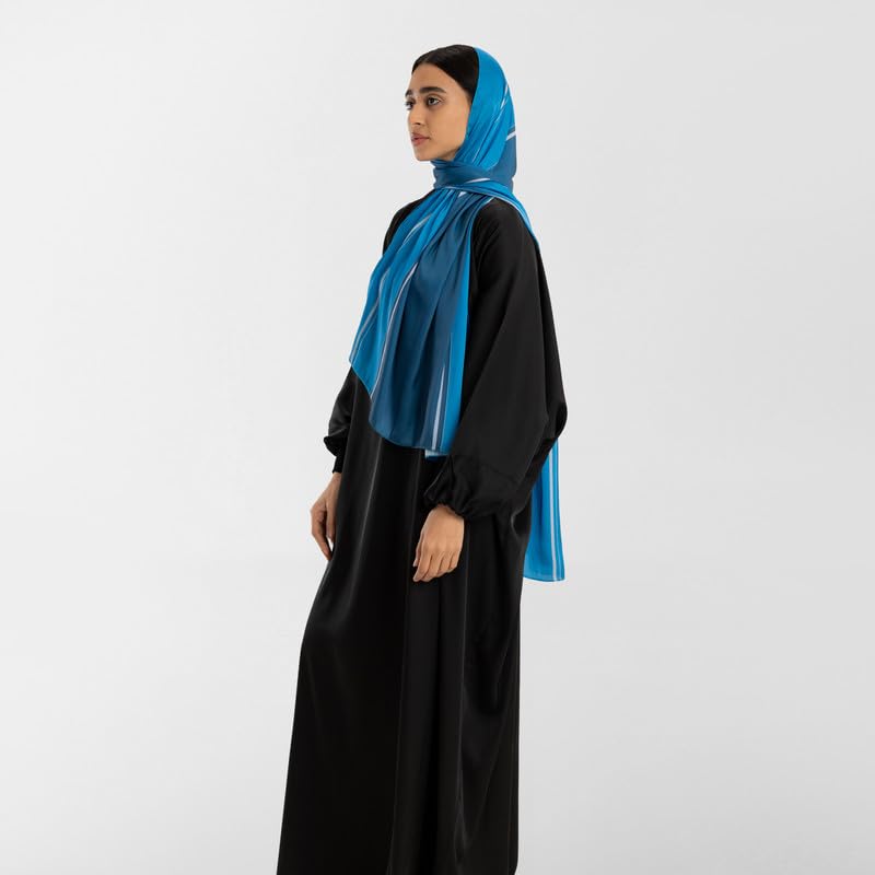 Isdal Al-Taqwa Women's Prayer Dress, a Full-Coverage One-Piece Garment in Blue & Black made of Soft Satin Fabric, One Size Fits All, a Beautiful and Comfortable Khimar for Islamic Worship