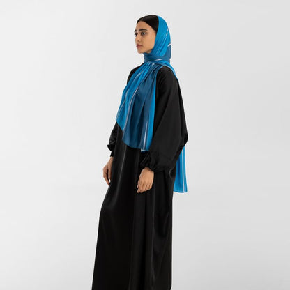 Isdal Al-Taqwa Women's Prayer Dress, a Full-Coverage One-Piece Garment in Blue & Black made of Soft Satin Fabric, One Size Fits All, a Beautiful and Comfortable Khimar for Islamic Worship