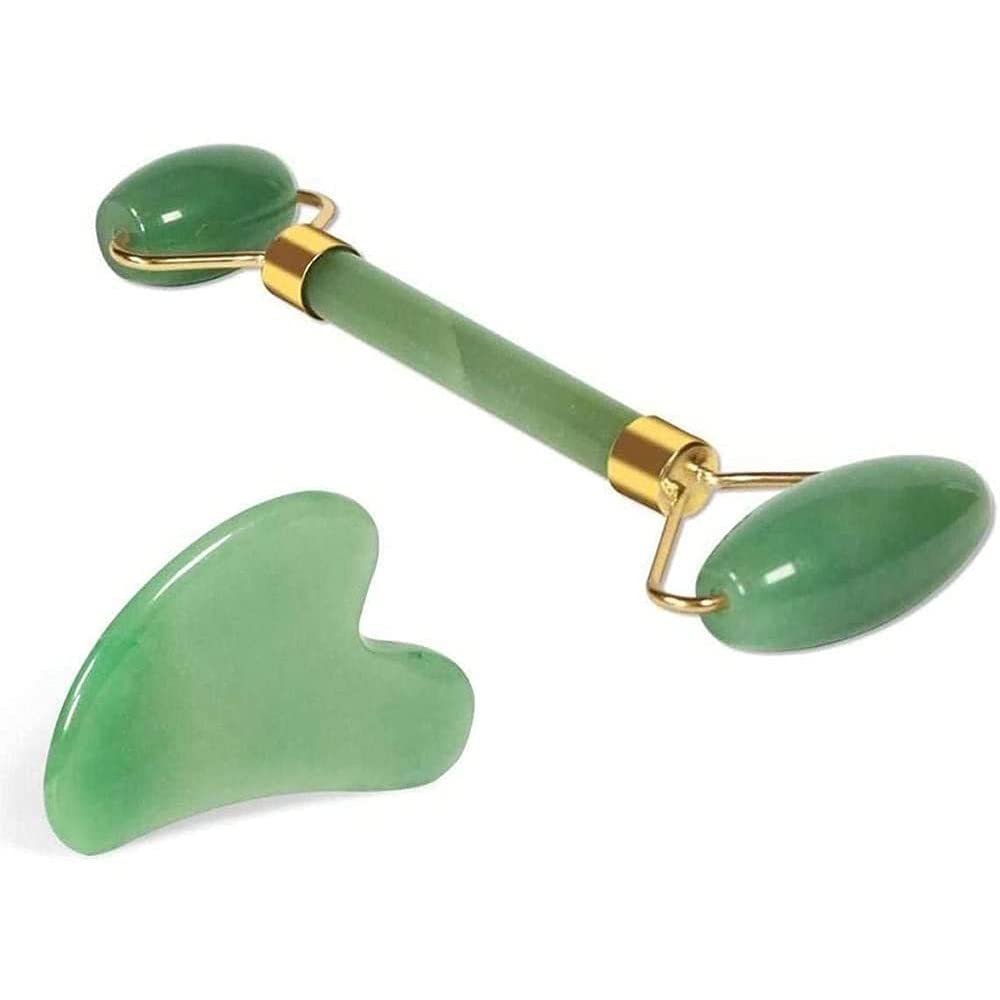 2Pcs Anti-Aging Jade Roller Massage And Gua Sha Facial Tools Set-Natural Jade Gua Sha Massage Tool For Face And Full Body Facial Tool