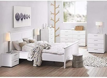 Modern Bedroom Double Drawer Unit, 8-Drawer Chest in White with Silver Handles, Manufactured Wood Dresser, Wide Storage Organizer for Bedroom or Living Room