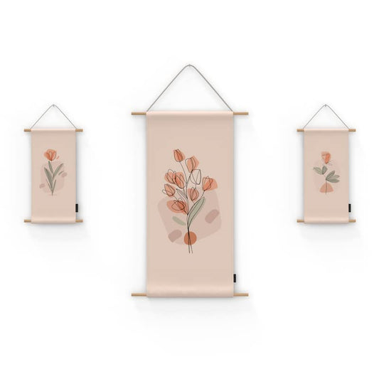 Floro 3-Piece Fabric Poster Set, a Wall Art Decor Kit with 1 Large (90x44 cm) and 2 Small (42x22 cm) Panels, Multicolor, a Vibrant Floral Design for Living Room or Bedroom Decor