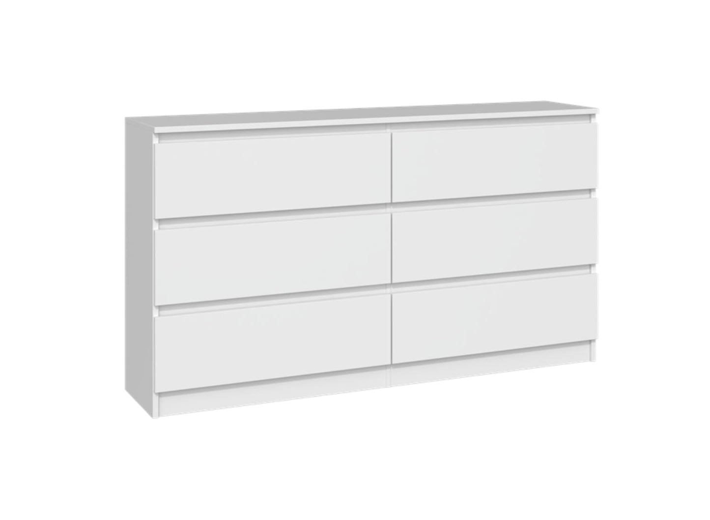 Chest of Drawers with 6 Drawers, 140 x 40 x 77 cm, White, Handle-Free Modern Multi-Purpose Cabinet for Hallway, Bedroom, Living Room, or Children’s Room, Wide