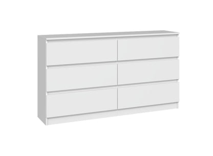 Chest of Drawers with 6 Drawers, 140 x 40 x 77 cm, White, Handle-Free Modern Multi-Purpose Cabinet for Hallway, Bedroom, Living Room, or Children’s Room, Wide