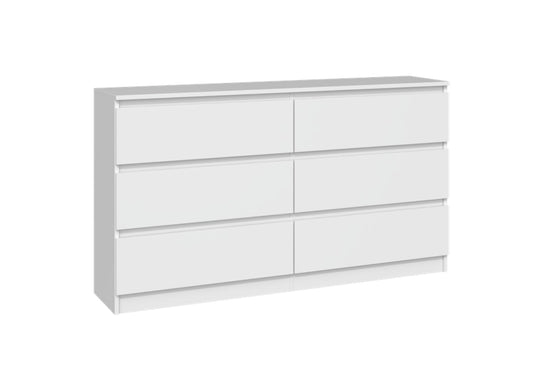 Chest of Drawers with 6 Drawers, 140 x 40 x 77 cm, White, Handle-Free Modern Multi-Purpose Cabinet for Hallway, Bedroom, Living Room, or Children’s Room, Wide