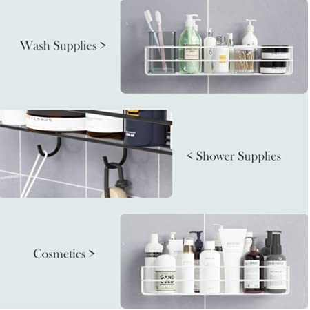 YARAX Metal Bathroom Shelf Shower Shelf Adhesive Shower Caddy For Shampoo Holder Kitchen Rack Wall Holder Box Storage Basket With Hook Magic Sticker Shower Rack Shelf With 4 Hook