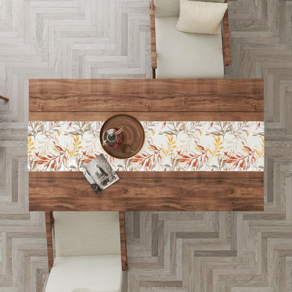 Table Runner, 45 x 140 cm Linen Velvet Fabric with Modern Leaves Design, Elegant Rectangular Cover for Dining Kitchen or Living Room Tables, for Daily Use and Special Occasions