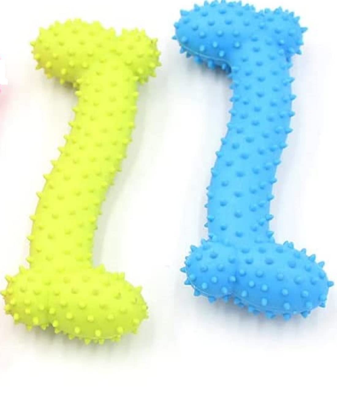 2 Pieces Dog Bone Shape Chew Toy, 11cm, Pink, Yellow, Blue for Puppy and Small Dog